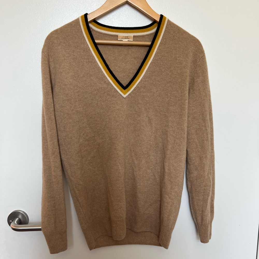 100% Cashmere - J. Crew Oversized V-neck Varsity Sweater